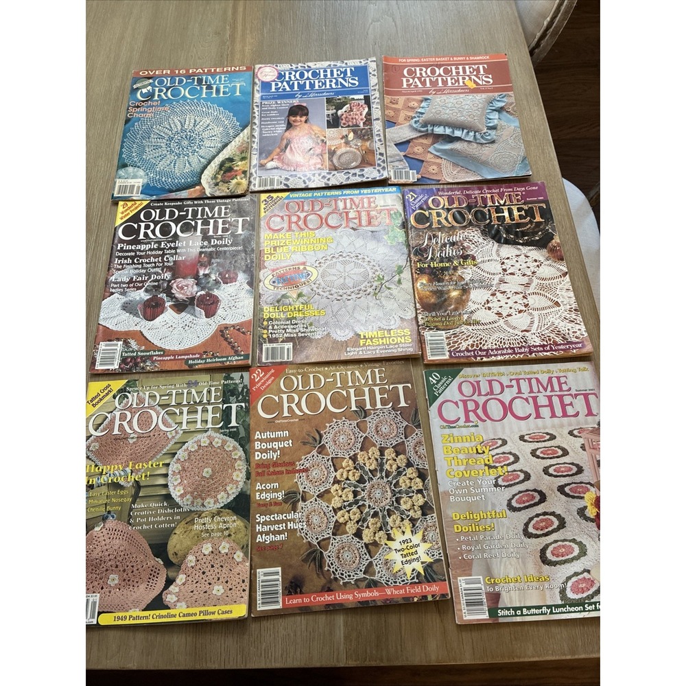 Vintage Old-Time Crochet Magazine Lot 9 Doily Afghan Pattern Craft Books